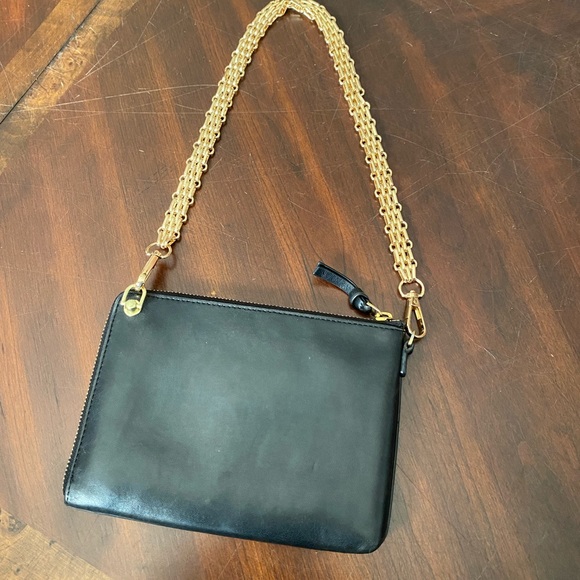 Tory Burch Black Leather Wristlet with Gold Chain - Picture 2 of 10